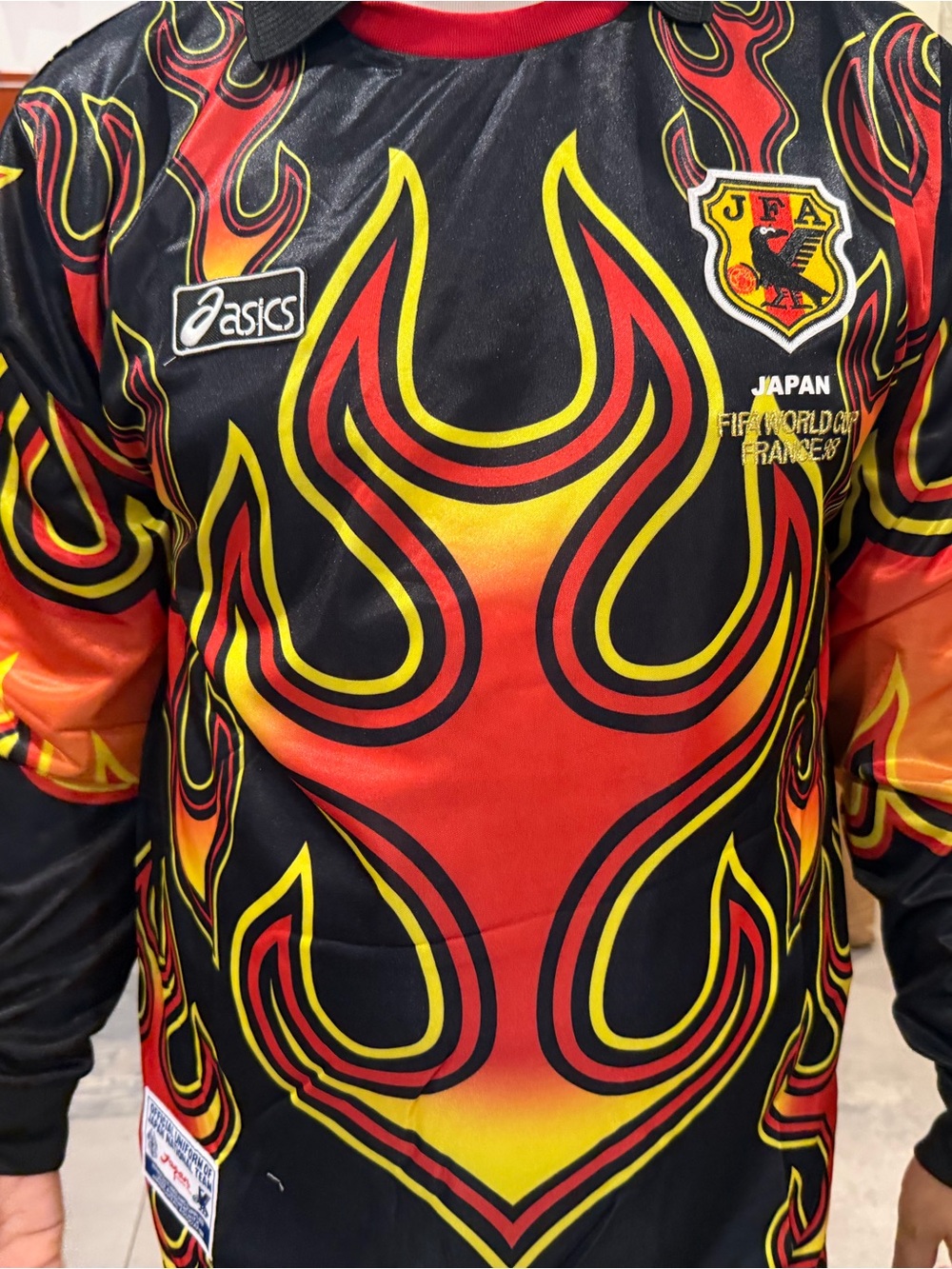 Asics Black, Red & Yellow Flame Graphic Men's Jersey